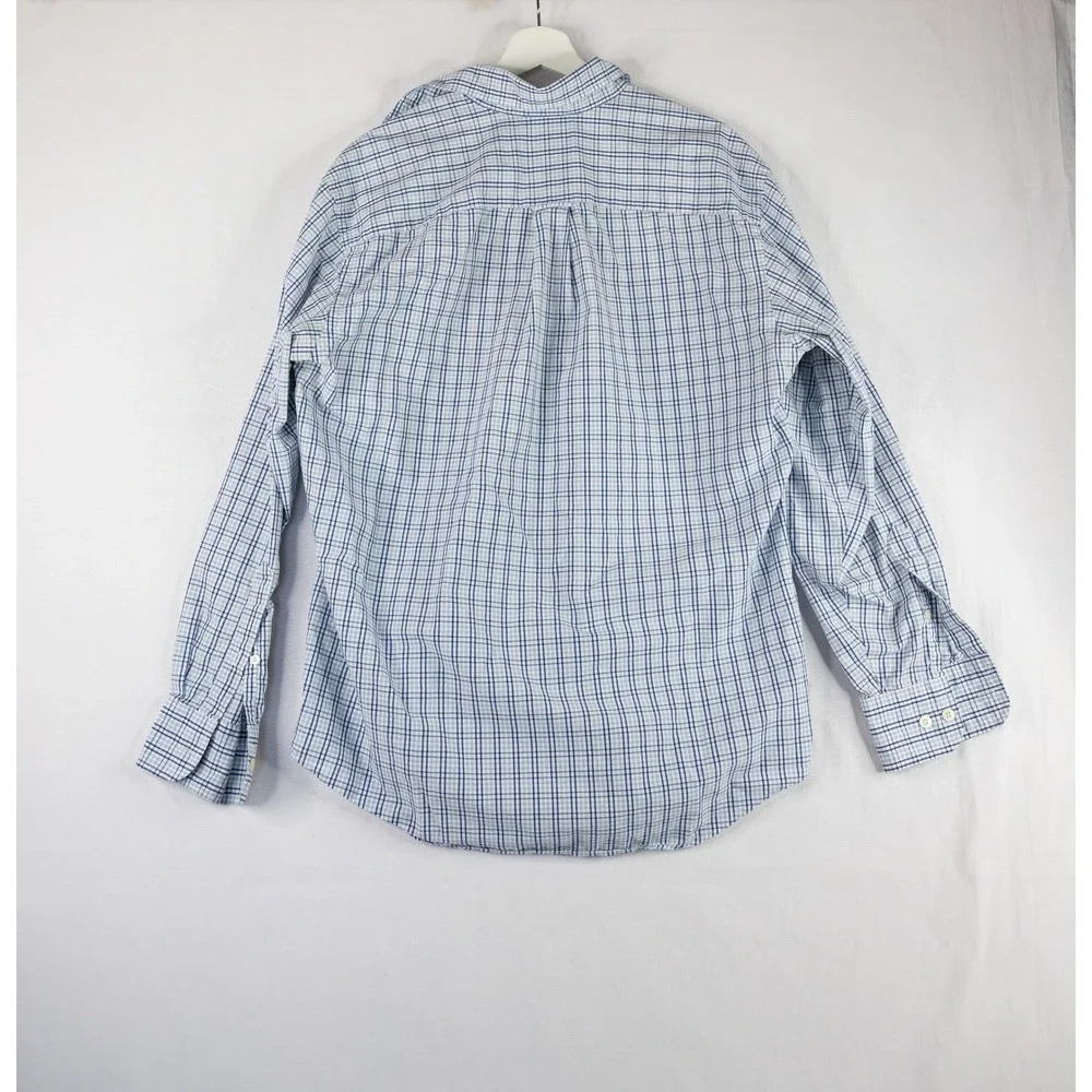 Nautica Button Down Shirt Mens M Blue White Plaid‎ Long Sleeve Cotton office